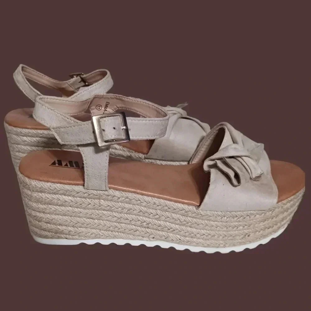 AMS Emma 22 espadrille platform casual sandal in color nude size 11 - Picture 3 of 10